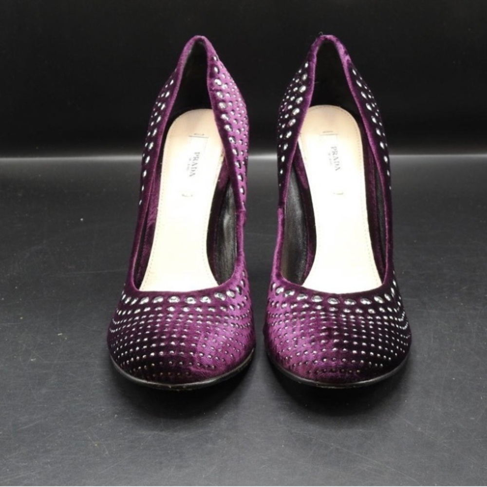 Purple & black Prada suede studded pumps size 37/6.5
